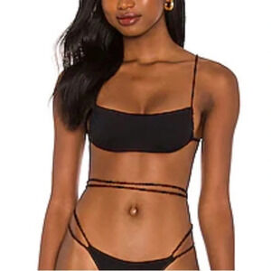 New! Agua Bendita black smocked minta Lina bikini top 21491